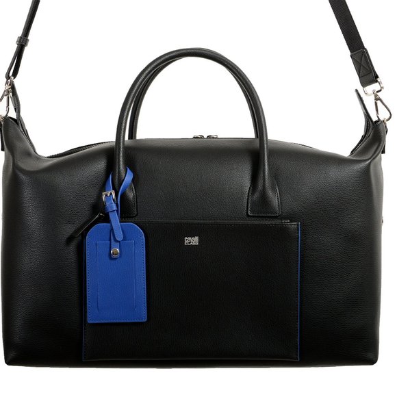 Cavalli Class Unisex Black Leather Duffel Travel Bag - Picture 2 of 14